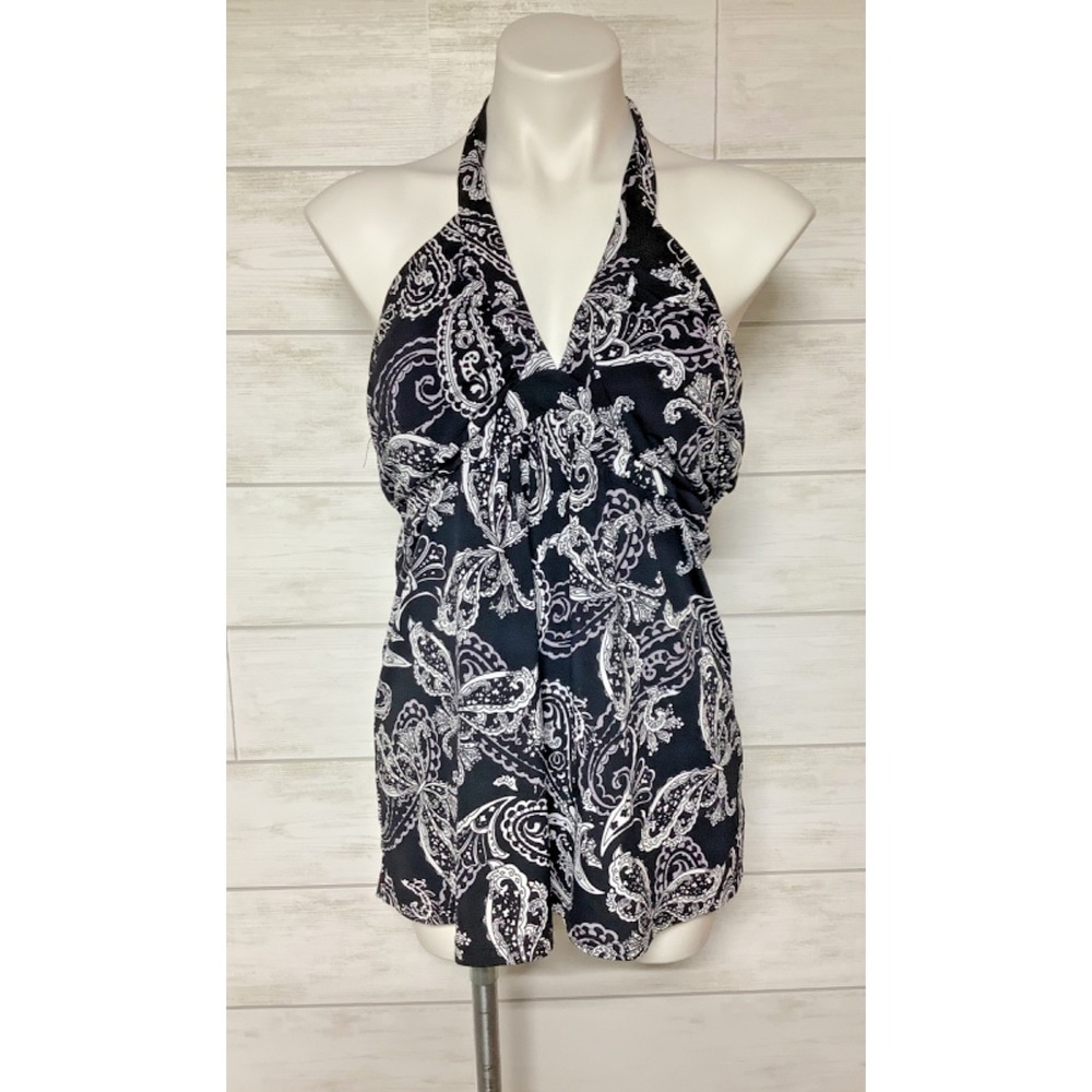 Studio Y Women's Swimsuit Top Halter Style Black and White Size Large